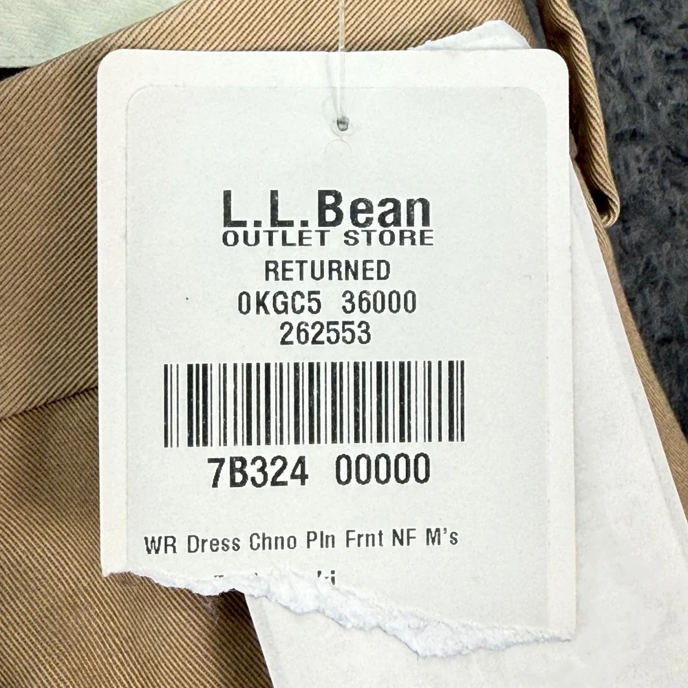 LL Bean Dress Chino Pants Mens 36 Dark Khaki Natural‎ Fit Plain Front Cotton